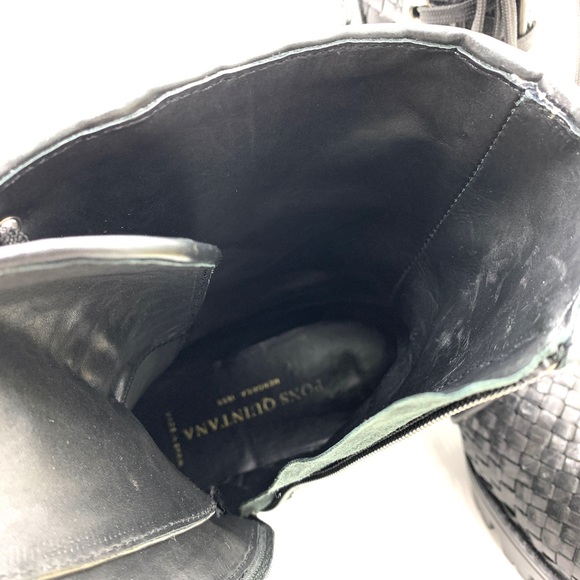 Pons Quintana Black Leather Woven Ankle Boots Zip Lace - Picture 8 of 10